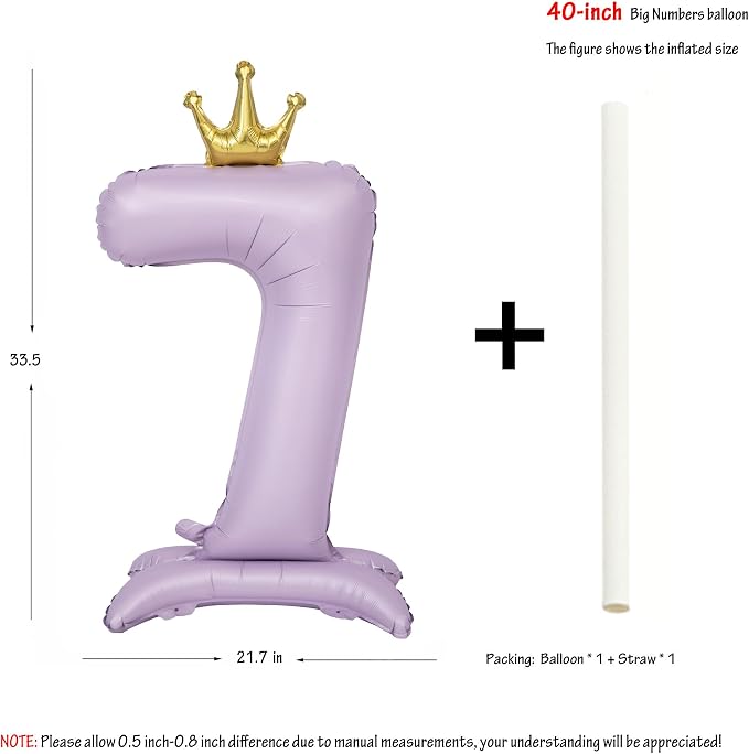 Standing Purple Crown Number 7 Balloon 40In Pastel Purple Crown 7 Balloon | - Image 2