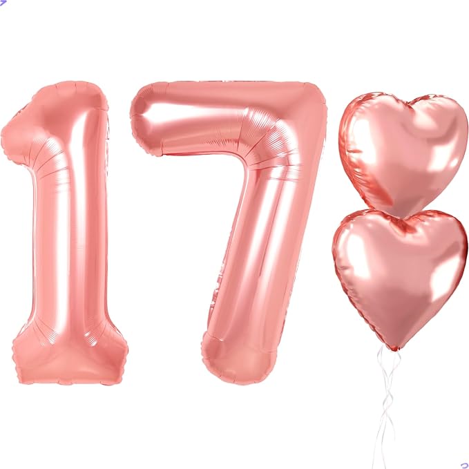 Rose Gold 17th Birthday Decorations, 40 inch Large 17 Balloon Numbers by Unknown