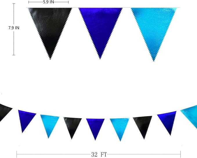 Black Blue Party Decorations Metallic Fabric Triangle Pennant Banner Flag - Image 2