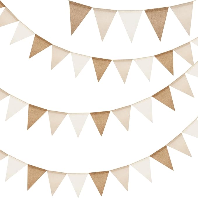 G2PLUS Pre-Strung Burlap Pennant Banner, 39Ft Linen Triangle Flag Bunting by G2PLUS