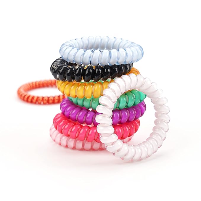 DeD 26 Pcs Spiral Hair Ties,No Crease Ponytail Holders,3 Styles Coil Hair Ties,Slim Laser Colors Spiral Bracelets,Phone Cord Fluorescent Elastic Hair Coils Hair Accessories for Women Girls