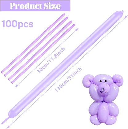 260 Long Balloons 100 Pack Pastel Purple Twisting Animal Balloons Thickening - Image 2