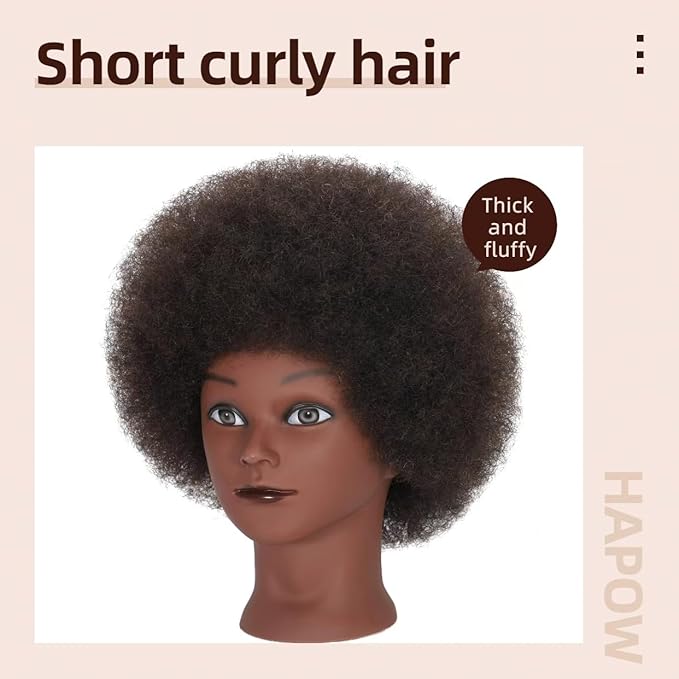 100% Real Hair Mannequin Head Training Head Manikin Cosmetology Doll Head for Hairdresser Practice Braiding Hair Styling with Clamp stand 8inch