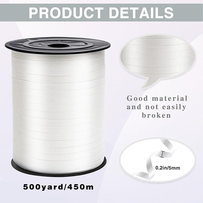 White Curling Ribbon, 500 Yard Premium White Curling Ribbons, Balloon String - Image 2