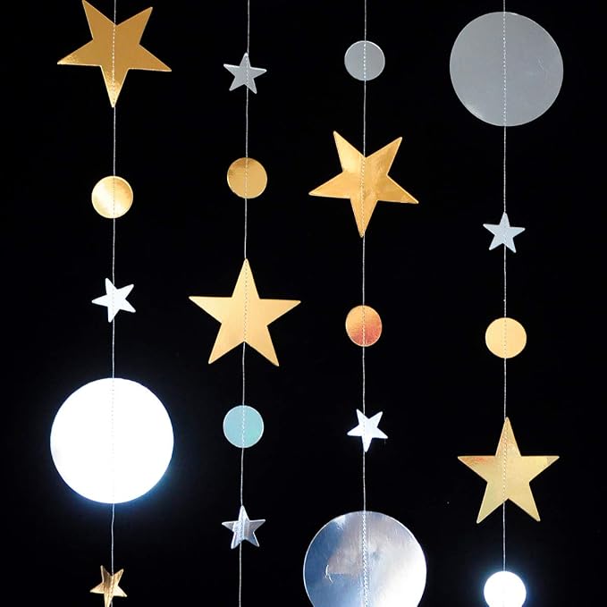Gold Silver Party Star Circle Dot Decoration Gold Silver Hanging Garland - Image 5