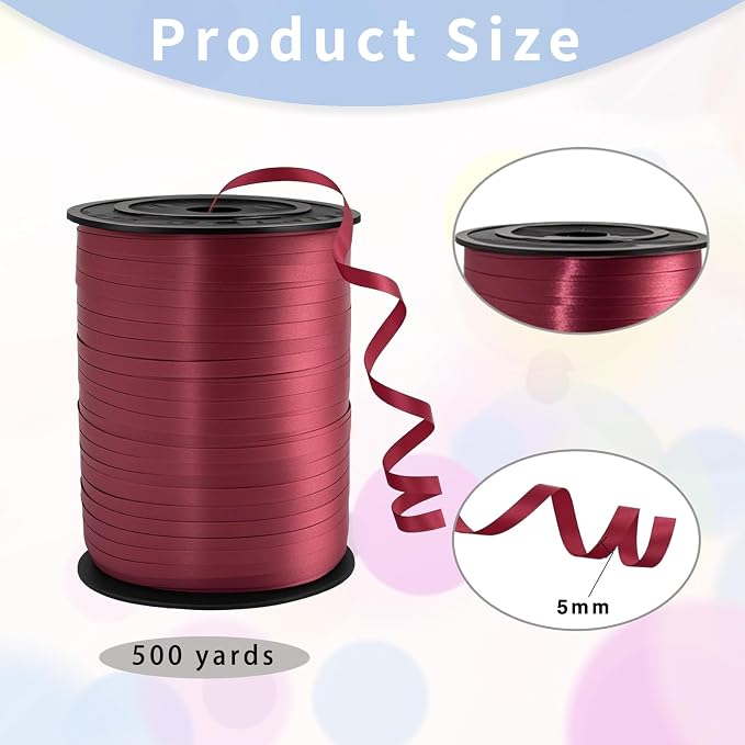 500 Yard Burgundy Red Ribbon, 1/5" Curling - Image 2