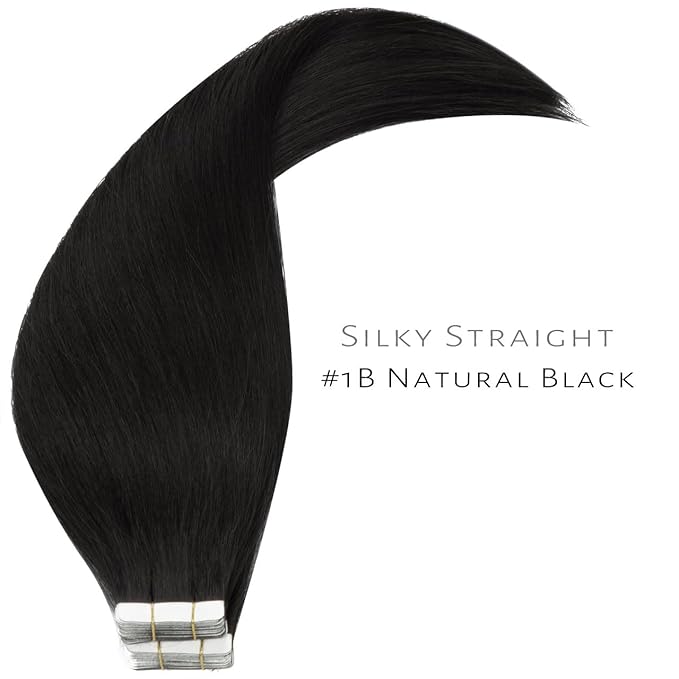 Lacer Real Human Hair Tape in Extensions - 12 Inch Natural Black Invisible Tape in Human Hair Extensions, Seamless Double Skin Weft 50g 20pcs