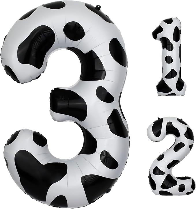 40 Inch Cow Print Number 3 Balloons, Birthday Party Aluminum Foil Balloon by AXBMM