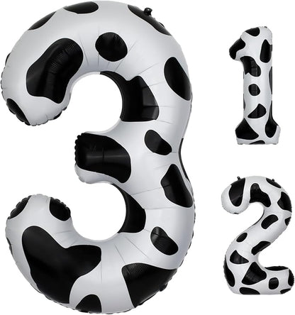 40 Inch Cow Print Number 3 Balloons, Birthday Party Aluminum Foil Balloon by AXBMM