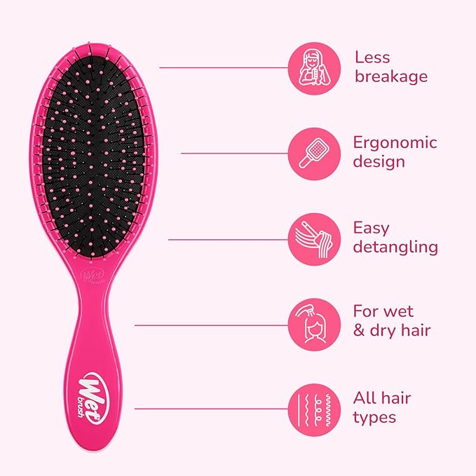 Wet Brush Detangling Brush, Original Detangler Brush (Pink) - Wet & Dry Tangle-Free Hair Brush for Women & Men - No Tangle Soft & Flexible Bristles for Straight, Curly, & Thick Hair