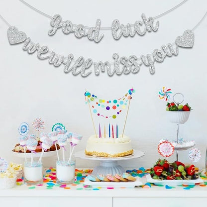 BEISHIDA Silver Good Luck We Will Miss You Banner Party Decor No DIY | Glitter - Image 4