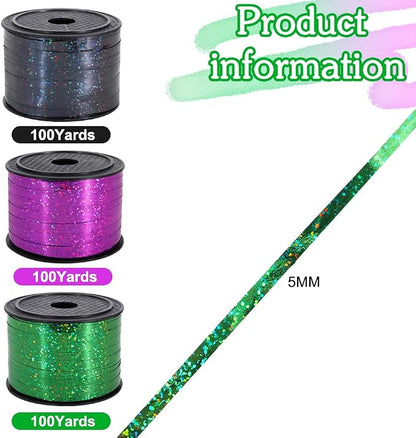 BEISHIDA 3 Pack 100 Yards Black Green Purple Halloween Curling Ribbon Balloon - Image 2