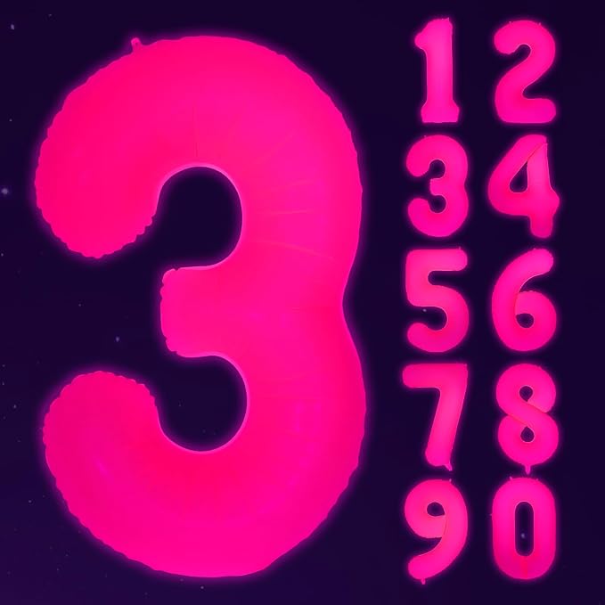 Mega-L Glow in The Dark Party Supplies, 40 Inch Fuchsia Number 3 Balloon | Glow by Mega-Loopolis