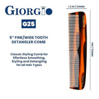 Giorgio G25 FineTooth and WideTooth Pocket Comb - Hair Styling Comb for Men and Women, Handmade Beard Combs for Men, Barber Combs, for Grooming,Saw Cut and Polished (Tortoiseshell)