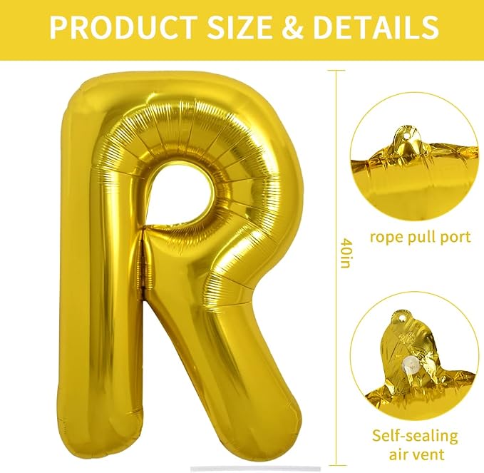 TONIFUL 40 Inch Large Gold Letter R Foil Balloons Alphabet Balloons | Giant - Image 2