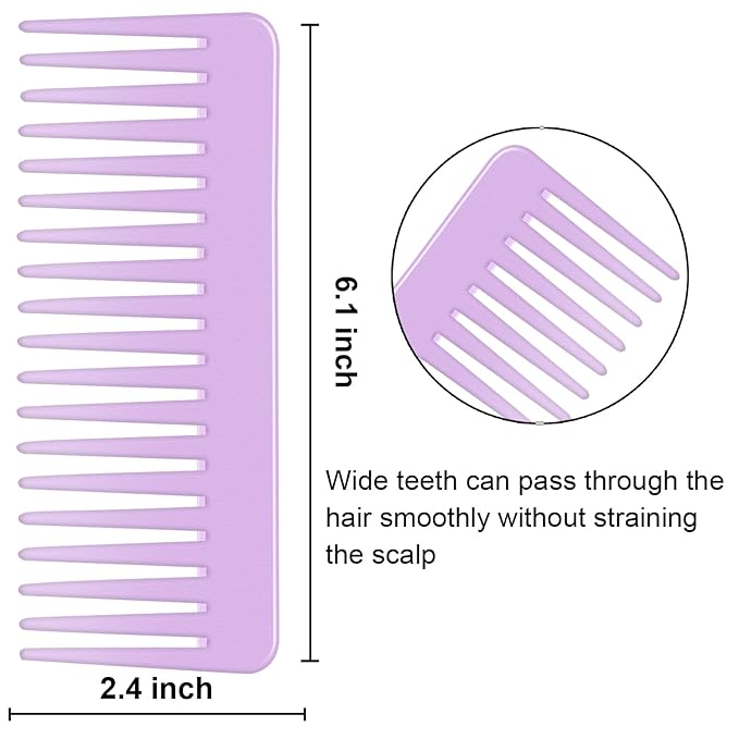 Wide Tooth and Large Detangling Comb Set for Long, Curly, Wet Hair - No Handle Styling, Shampoo & Detangling Combs (2 Pieces - Pink, Purple)
