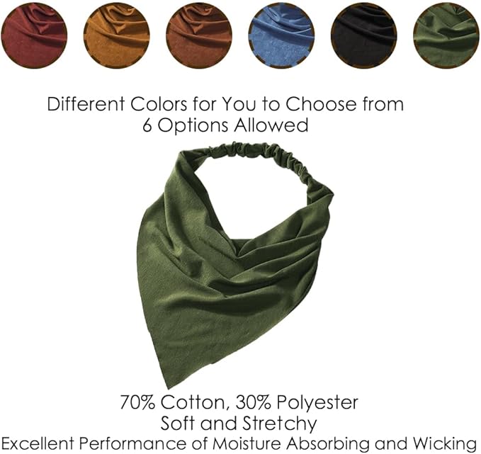 6 Pack Hair Scarf Headband for Women Elastic Bandana Head Scarf Large Boho Triangle Kerchief with Clips Non Slip Scarves