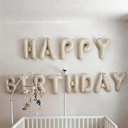 Happy Birthday Balloons Banner Beige, 16 Inch Cream White Foil Letters Birthday - Image 4