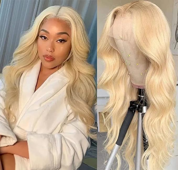 613 Blonde Human Hair Wigs 13X6 HD Transparent Lace Front Body Wave Wigs with Baby Hair for Black Women Pre Plucked Brazilian Virgin Hair Wig 180% Density 22 Inch