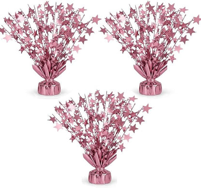 PMU 3 Pack Bursting Star Metallic Foil Spray Centerpiece- Baby Pink Balloon by PMU