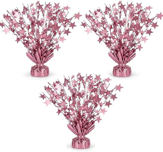 PMU 3 Pack Bursting Star Metallic Foil Spray Centerpiece- Baby Pink Balloon by PMU
