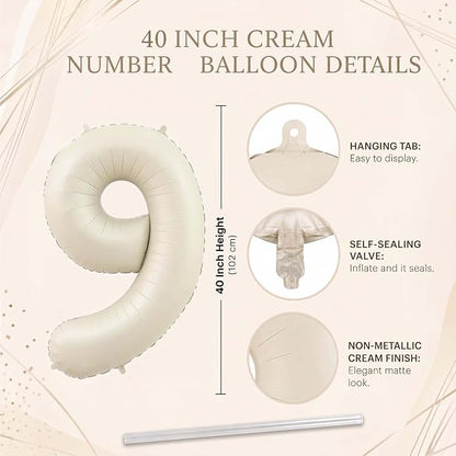 Cream Number 9 Balloon 40 Inch, Foil Numeral - Image 4