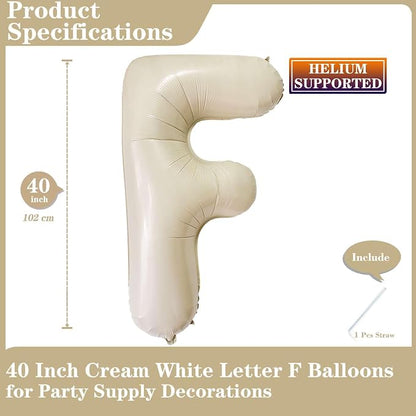 Cream White Letter F Balloons, 40 Inch Giant Letter Balloons F Foil Mylar - Image 2