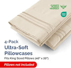 King Pillow Cases Set of 4 - Ultra Soft Hotel Quality Pillowcase Covers - Comfy, Cozy & Wrinkle Free - Shrinkage, Stain and Fade Resistant - Machine Washable Pillow Protectors - 4 Piece Set - Wheat