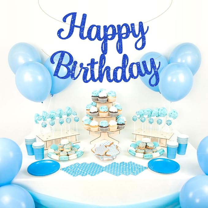 BEISHIDA Glitter Blue Happy Birthday Banner Party Decoration NO DIY, 10Feet | - Image 6