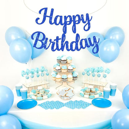 BEISHIDA Glitter Blue Happy Birthday Banner Party Decoration NO DIY, 10Feet | - Image 6