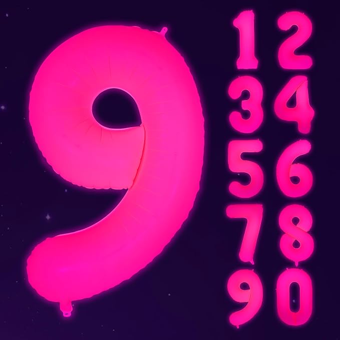 Mega-L Glow in The Dark Party Supplies, 40 Inch Fuchsia Number 9 Balloon | Glow by Mega-Loopolis