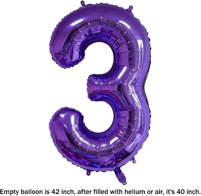 40 Inch Jumbo Purple Number 3 Balloon Giant Balloons Prom Balloons Helium Foil - Image 2