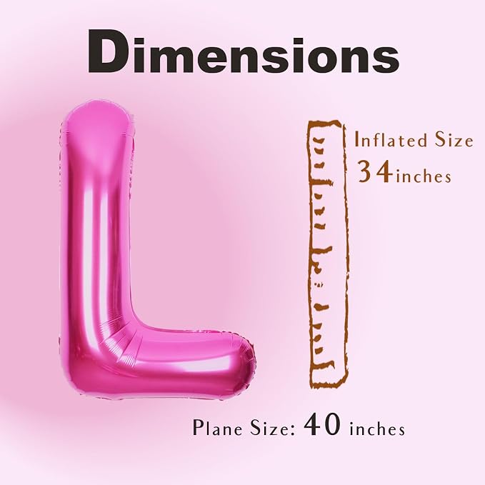 SUWEN 40 Inch Hot Pink Large L Letter Balloons Big Foil Helium Letter A-Z | - Image 4