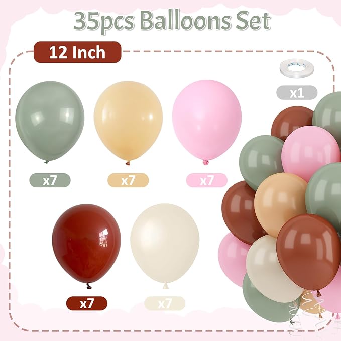 Sage Green Pink Balloons 12inch Dusty Green Pink Brown Balloon - Image 4