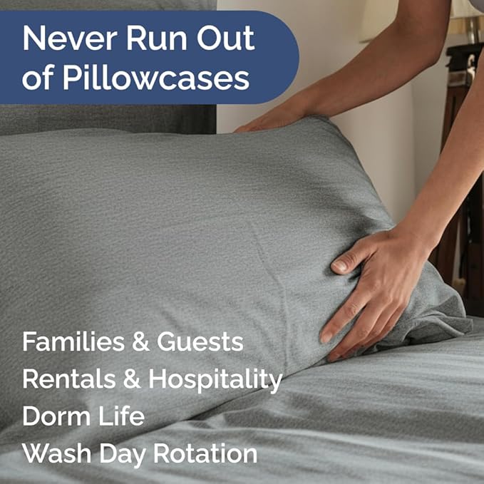 Queen Pillow Cases Set of 10 - Ultra Soft Hotel Quality Pillowcase Covers - Comfy & Wrinkle Free - Shrink, Stain and Fade Resistant - Machine Washable Pillow Protectors - 10 Piece Set - Heathered Grey