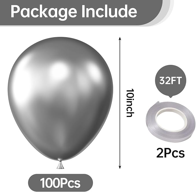 10 Inch Metallic Silver Balloons - Image 2