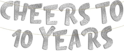 Pre-Strung Cheers to 10 Years Silver Glitter Banner by SterlingJamesCo