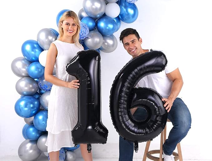 Black 16 Number Balloons Giant Jumbo Number 16 Foil Mylar Balloons - Image 4