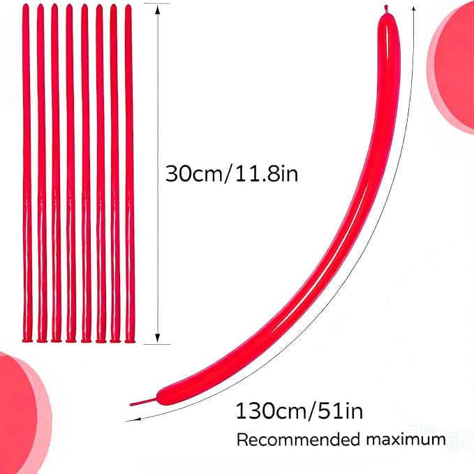 260 Red Long Balloons for Balloon Garland Thickening Skinny Latex Twisting - Image 3