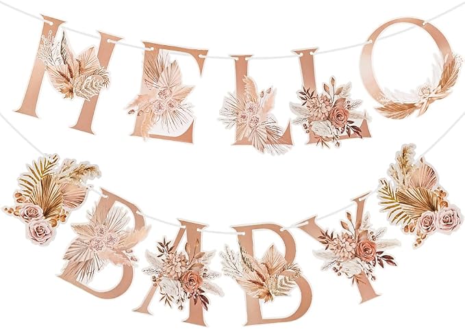 Letjolt Hello Baby Boho Flower Banner Girls Baby Shower Garland 12pcs | Floral by Letjolt
