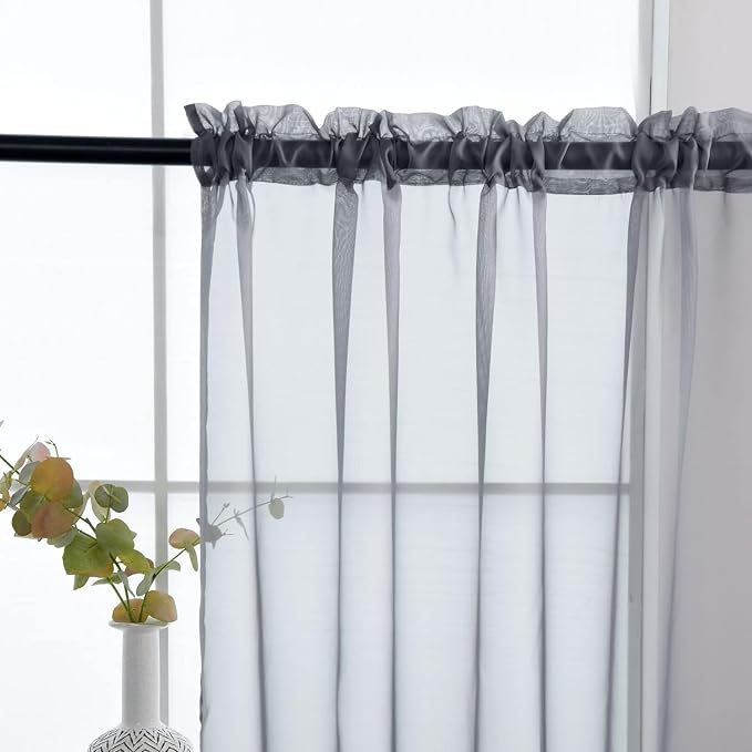 SpaceDresser Grey Sheer Curtains 4 Panels Rod Pocket Semi-Sheer Curtain 54 - Image 5