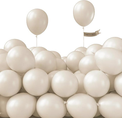 PartyWoo White Balloons 100pcs Sand White Beige Cream Ivory Boho Neutral | by PartyWoo