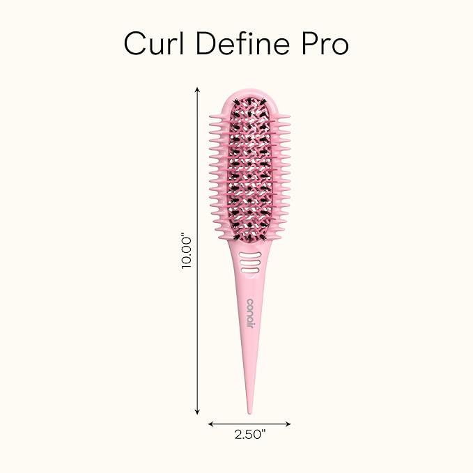 Conair Curl Define Pro Hair Brush for Curly Hair, For Shorter Hair with Tight Curls, Dual Vents with Continuous Grooves, Mixed Bristles for Frizz-Free Detangling, Smoothing, and Curl Definition