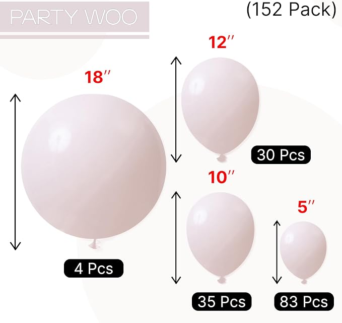 PartyWoo Beige Balloons 152pcs Different Sizes of 18 12 10 5 Inch Boho Cream - Image 6