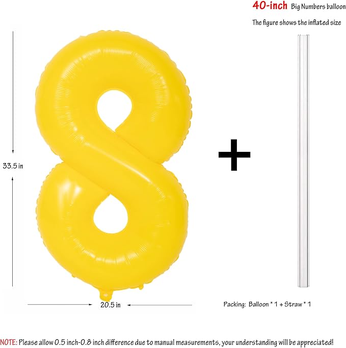 40 Inch Yellow Number 8 Foil Balloon Lemon Yellow Digital 8 Balloon | - Image 2