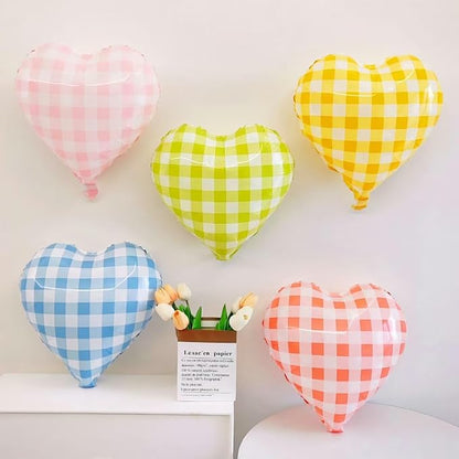 10pcs Pastel Color Checkered Foil Balloons, 18 Inch Pink Blue Red Green Yellow by Paeyeq