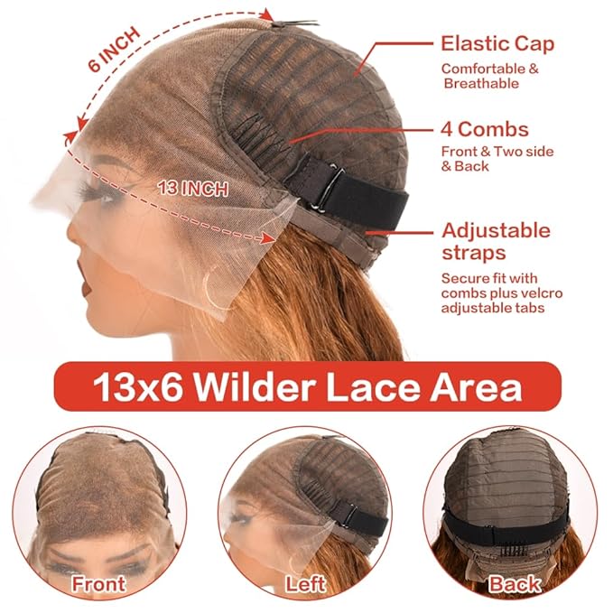 Highlight Ombre 13x6 Lace Front Wig Human Hair Deep Wave Honey Blonde Glueless HD Transparent Lace Frontal Wigs for Women 180 Density Human Hair (highlight ombre deep wave, 24 inch)