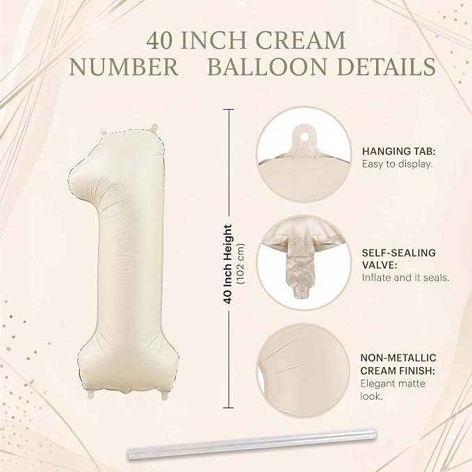 Cream Number 1 Balloon 40 Inch Foil Numeral - Image 4