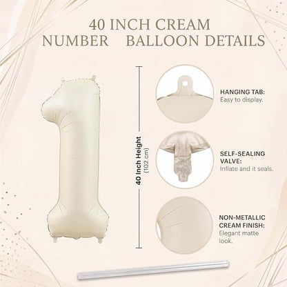 Cream Number 1 Balloon 40 Inch Foil Numeral - Image 4