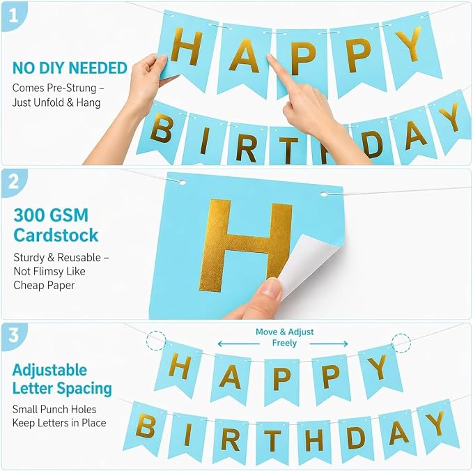 Blue Happy Birthday Banner Sign - Image 3